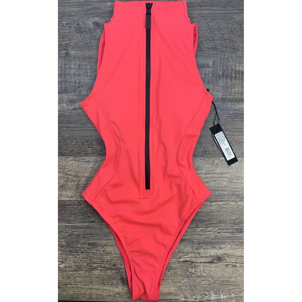 TA3 Hi Cut Sleeveless Surfy One-Piece Swimsuit XS Reg/Long Hot Coral NEW Defect
